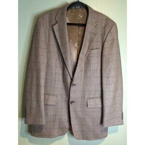 Oscar de la Renta Mens Large Brown Plaid Lambswool Cashmere Sport Coat Old Money
